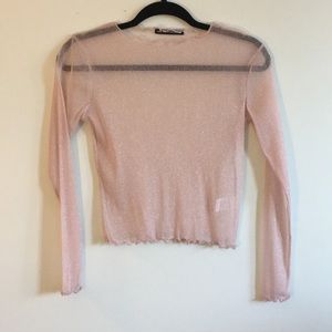 Brandy Melville Long Sleeve Baby Pink Glitter Top